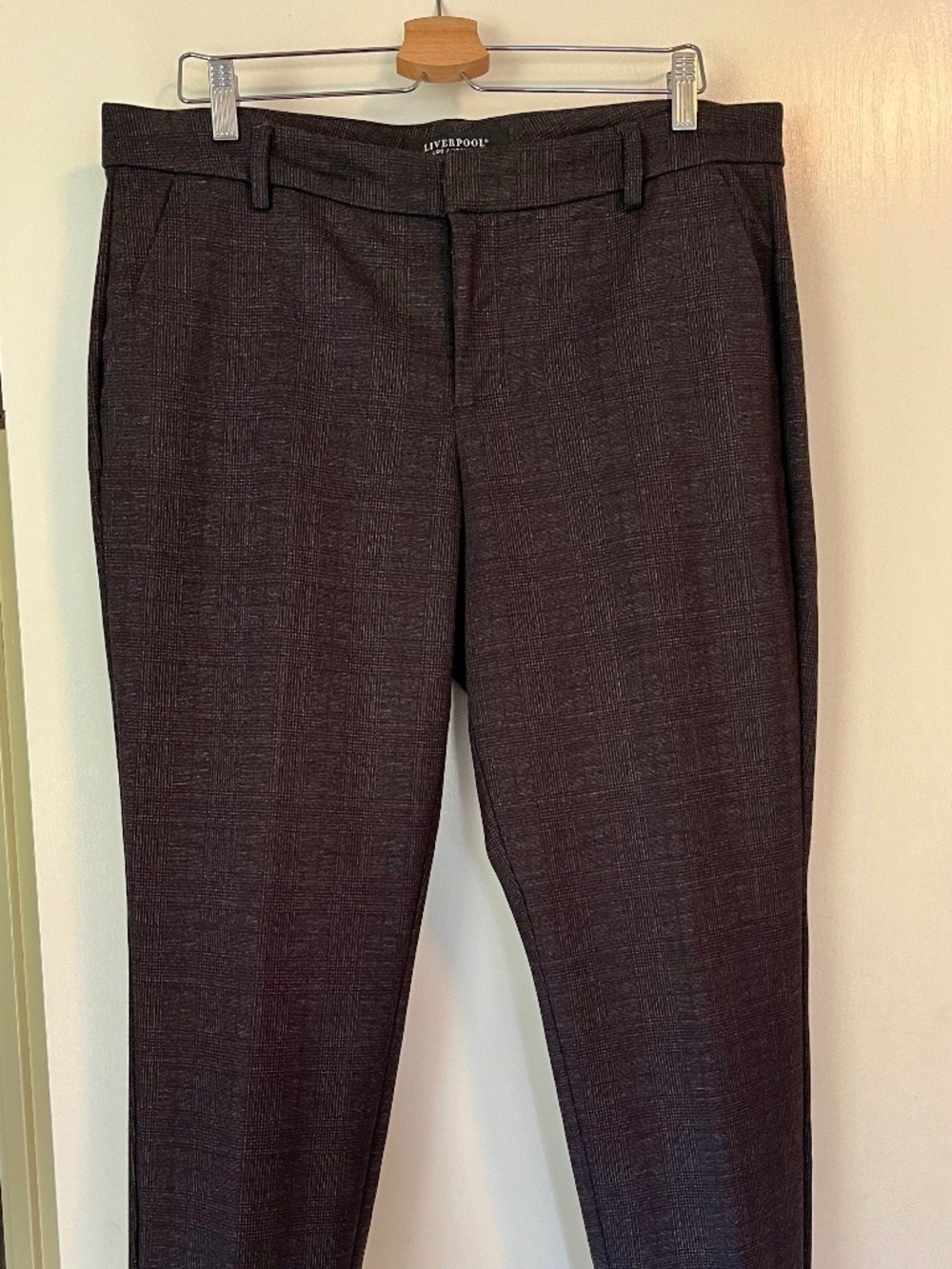 Liverpool Los Angeles Kelsey Knit Trousers-Dark Charcoal Brown Plaid